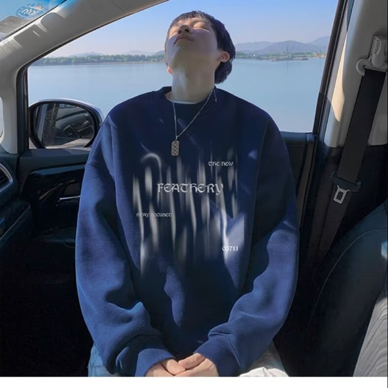 Heavyweight Men's Sweatshirt For Autumn And Winter Fleece-lined New Trendy Oversize -style Loose Round-neck Designer Hoodie Casual