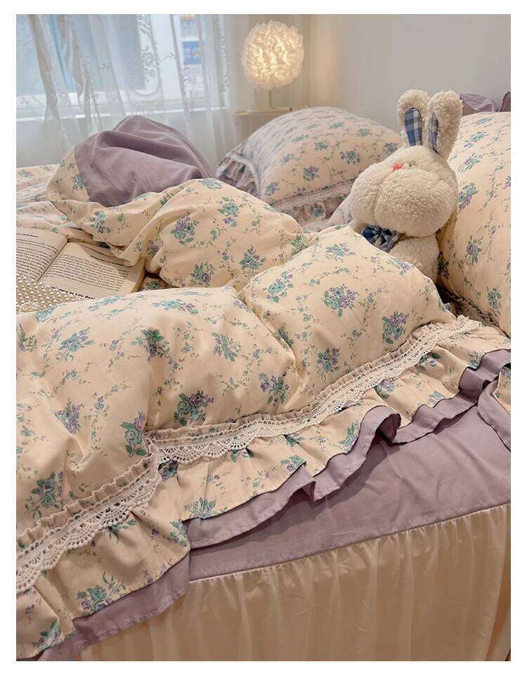 4Pcs Princess Style 100% Cotton 2025 New Girly Heart Lace Bedding Sheet Hat Bed Skirt Duvet Cover 200x230 Four Seasons H260312