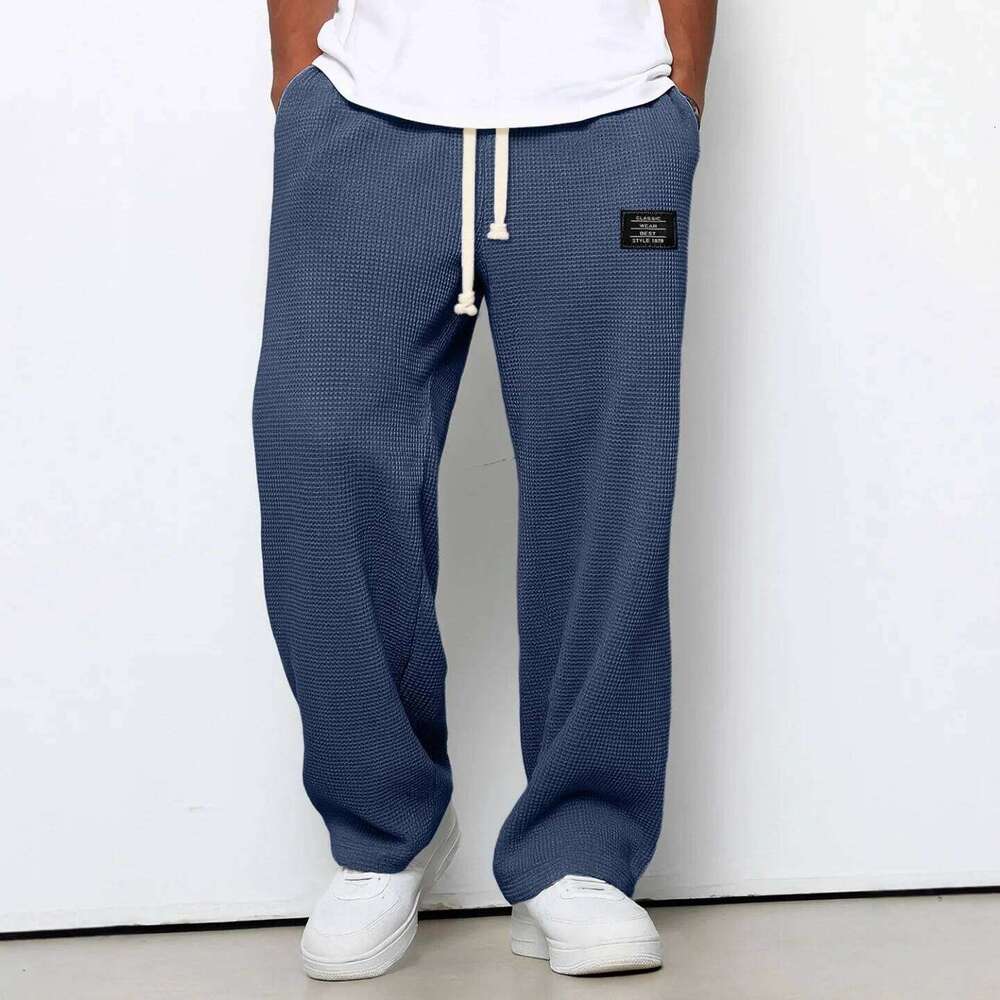 2026 New Men's Waffle Knit Sweatpants Loose Fit Joggers Casual Trousers Straight Wide Leg Lounge Pants