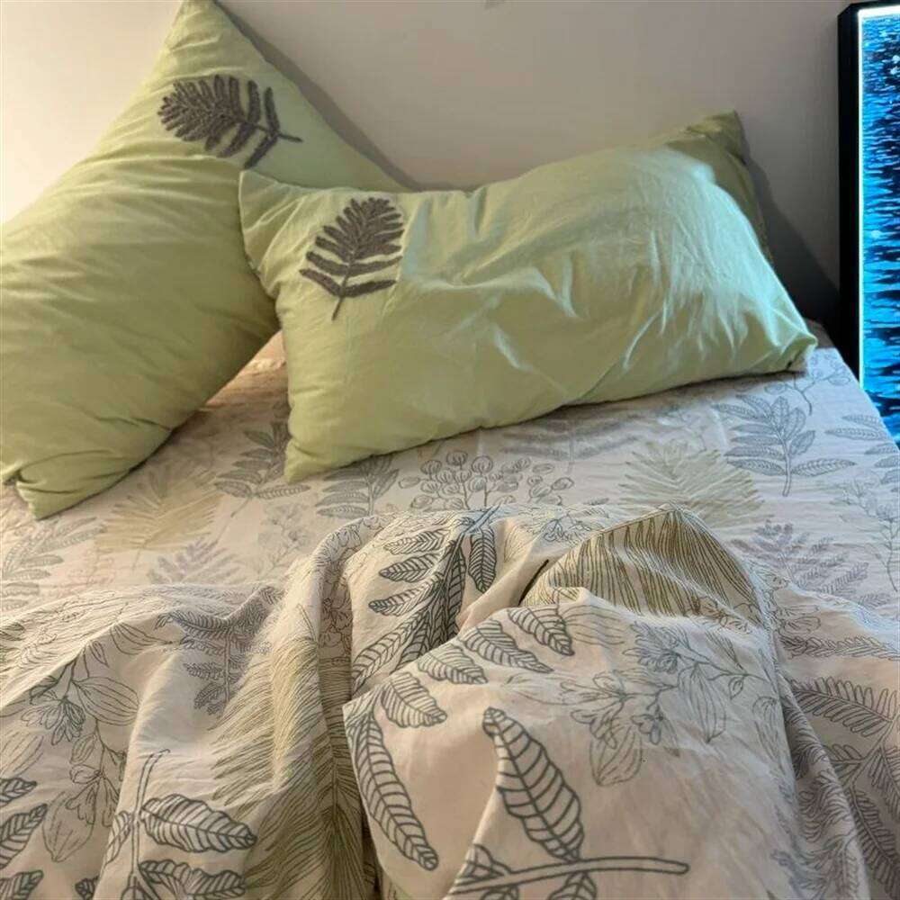 Countryside Forest Duvet Cover Green Leaf Embroidered Quilt Four Piece Clearance Style Small Fresh Bed Set H260312