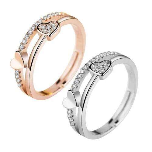 Customizable Double heart adjustable ring W260311