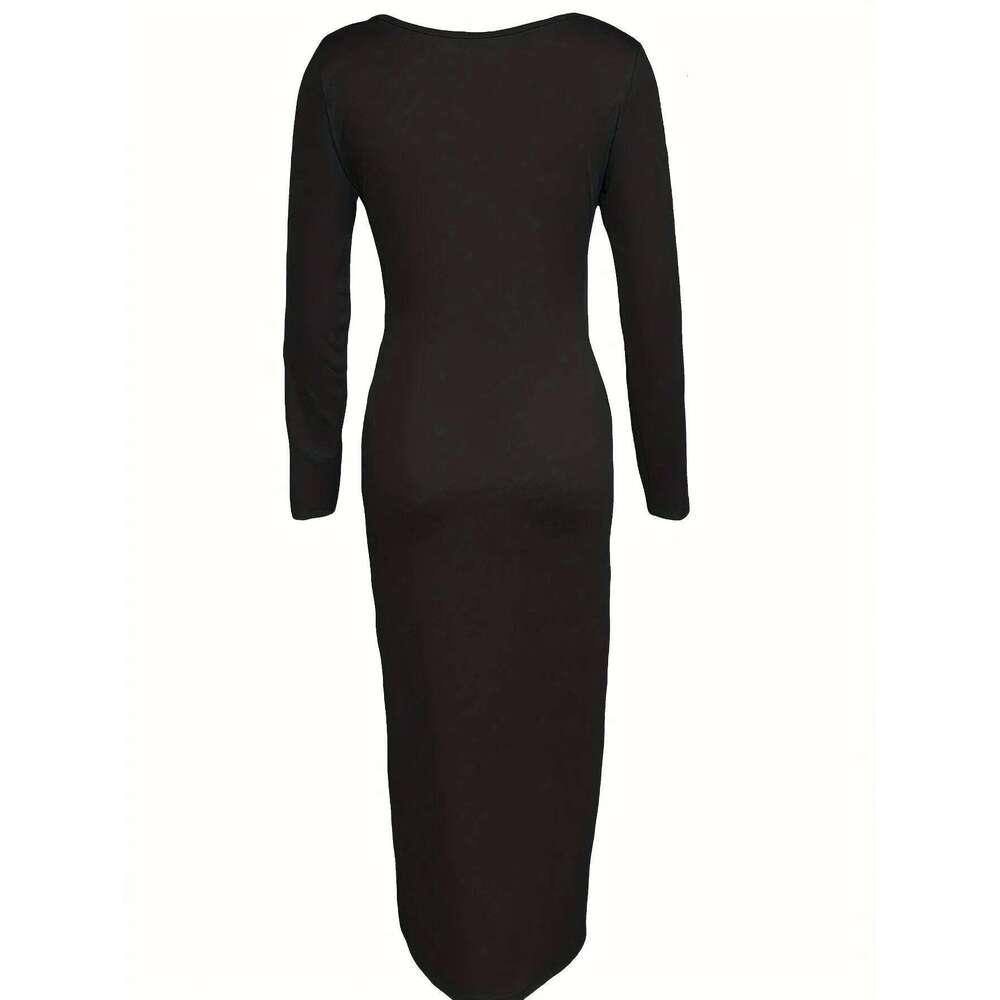 Women's Elegant Low-Cut Round Neck Long Dress C260312