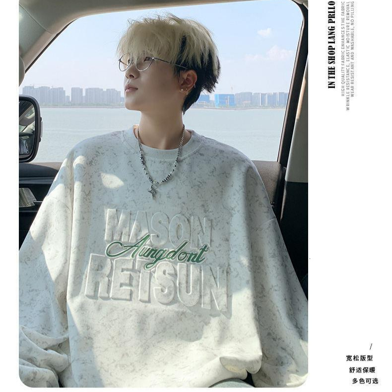 Men's New Fleece-lined Crew Neck Sweatshirt Loose Casual Pullover Top Autumn Wear Letter Embossed Style Designer Hoodie Trendy Jacket