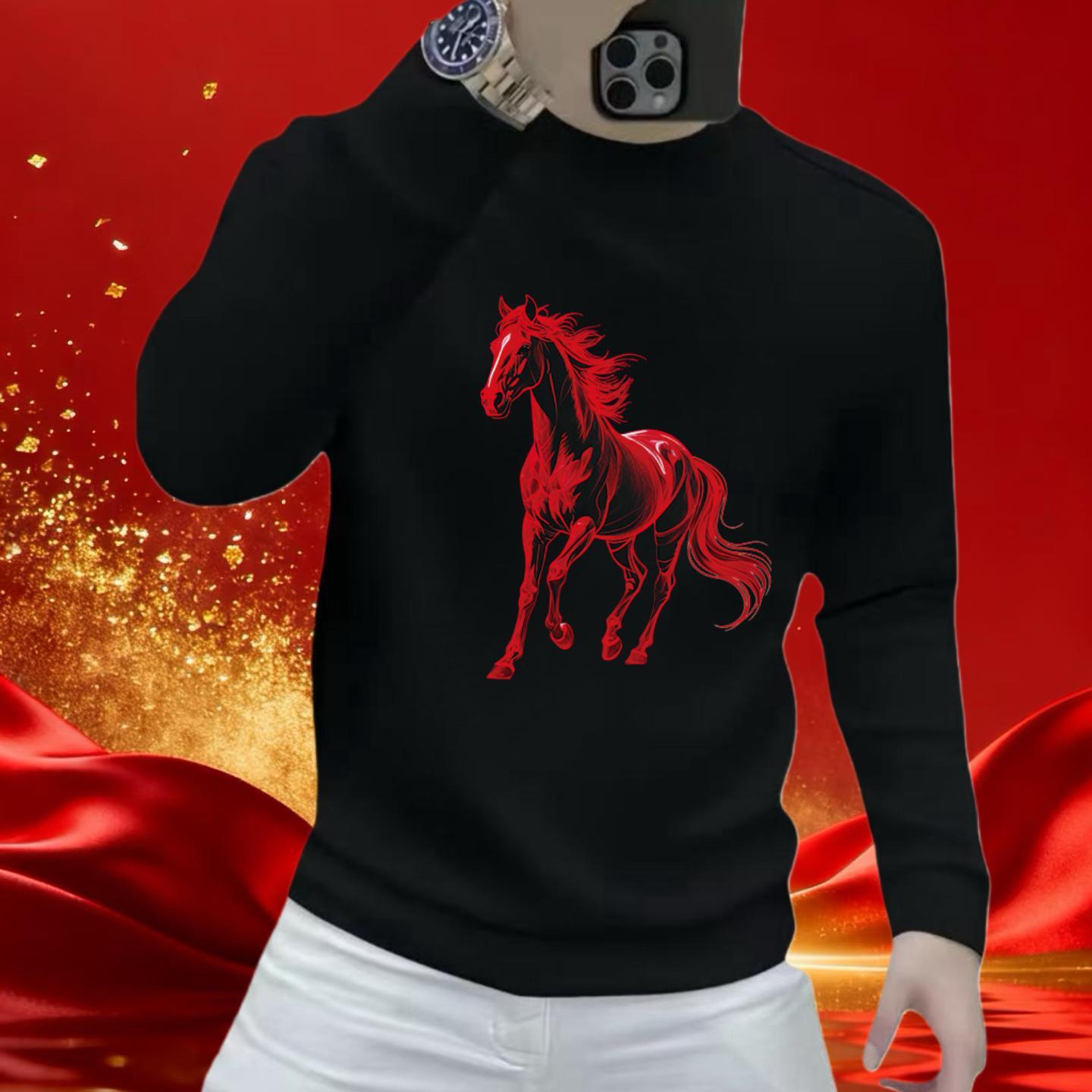 2026 Horse Yer Bestseller Horse Print Chinese Cotton Swetshirt For Men Red High-qulity Designer Hoodie Long-sleeve T-shirt For The Zodic Yer