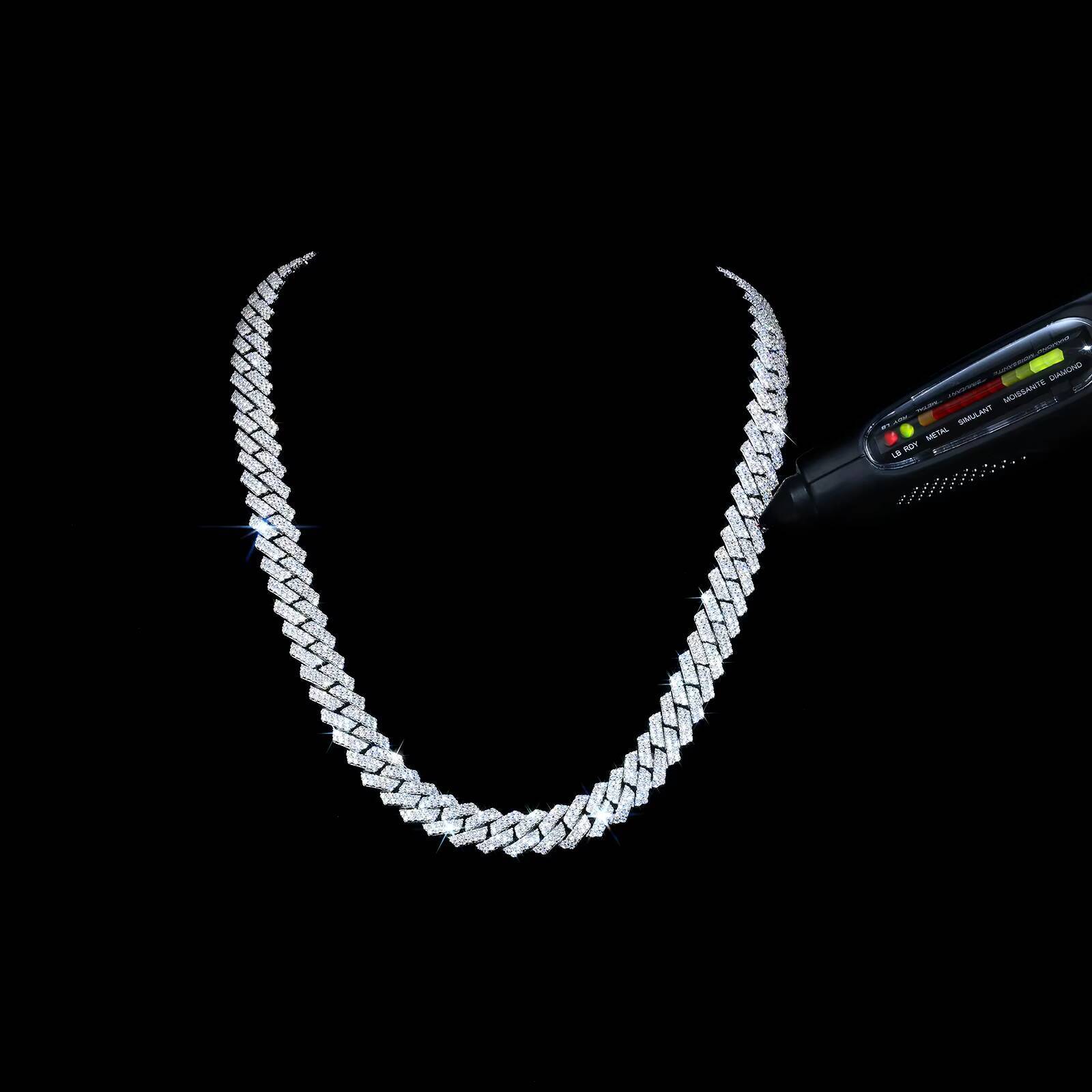 Mens 8mm Silver Moissanite Cuban Link Chain Necklace with Flap Clasp Design Fine Jewelry Bracelet