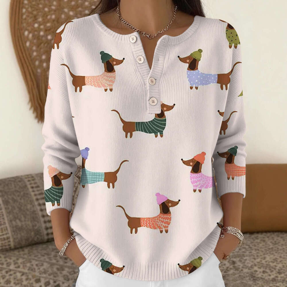 2026 New Christmas Autumn/winter European Print Women's Shoulder Down Cardigan Sweater