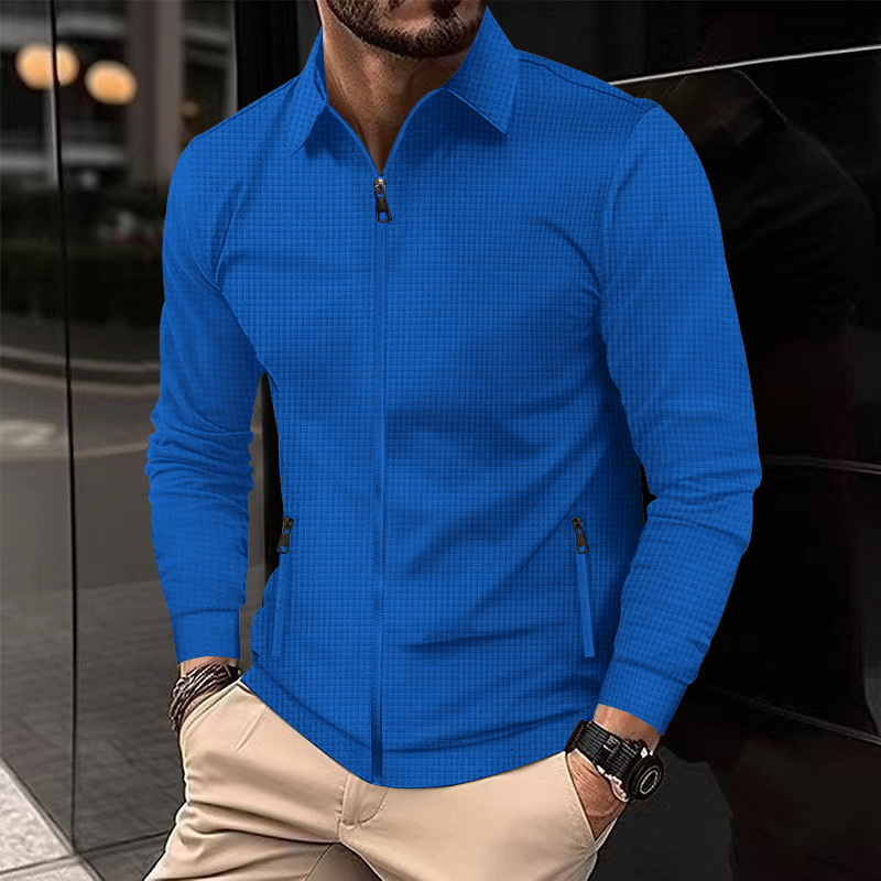 European Size Men's Designer Hoodie Autumn Waffle Collar Long-sleeve Zip-up Polo Designer Shirt Jacket Men's Plus-size Casual Top