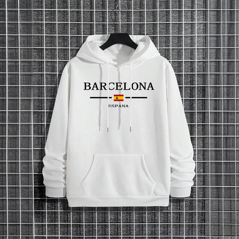 Barcelona Print Mens Hoodie Urban Streetwear Fashion Hip Hop Hooded Sweatshirt Autumn Winter Male Trendy Casual Streetwear Hoody 260309
