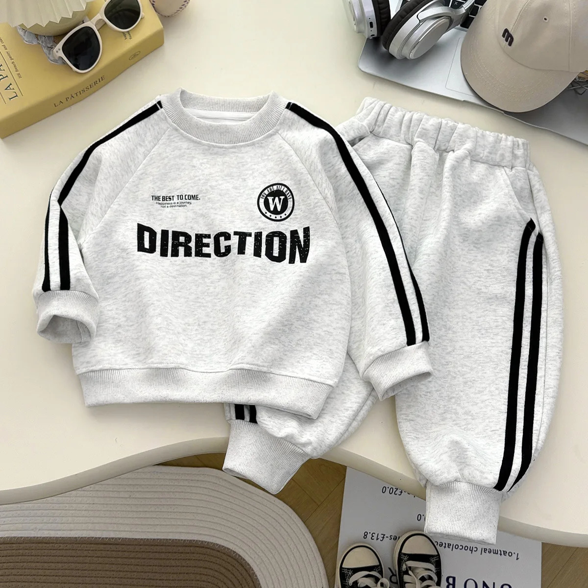 Kids Boys Casual Letter Print Sweatshirt Sets for Children 110Y Girls Clothes Tracksuit Soft Long Sleeve Top and Pants Outfit 260311