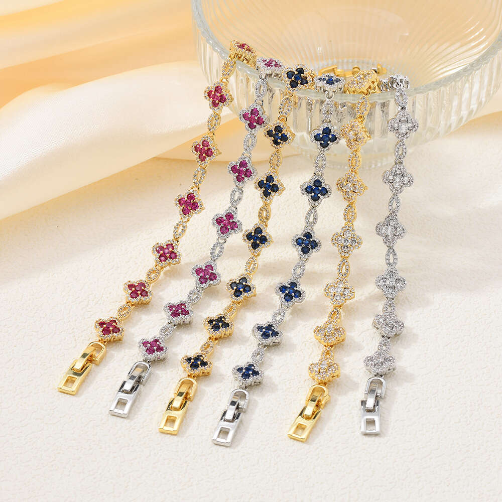 Women Jewelry Bracelets Charm Bracelets Dopamine Style Full Four-Leaf Clover 5A Zirconia Trendy Street Style Bracelet