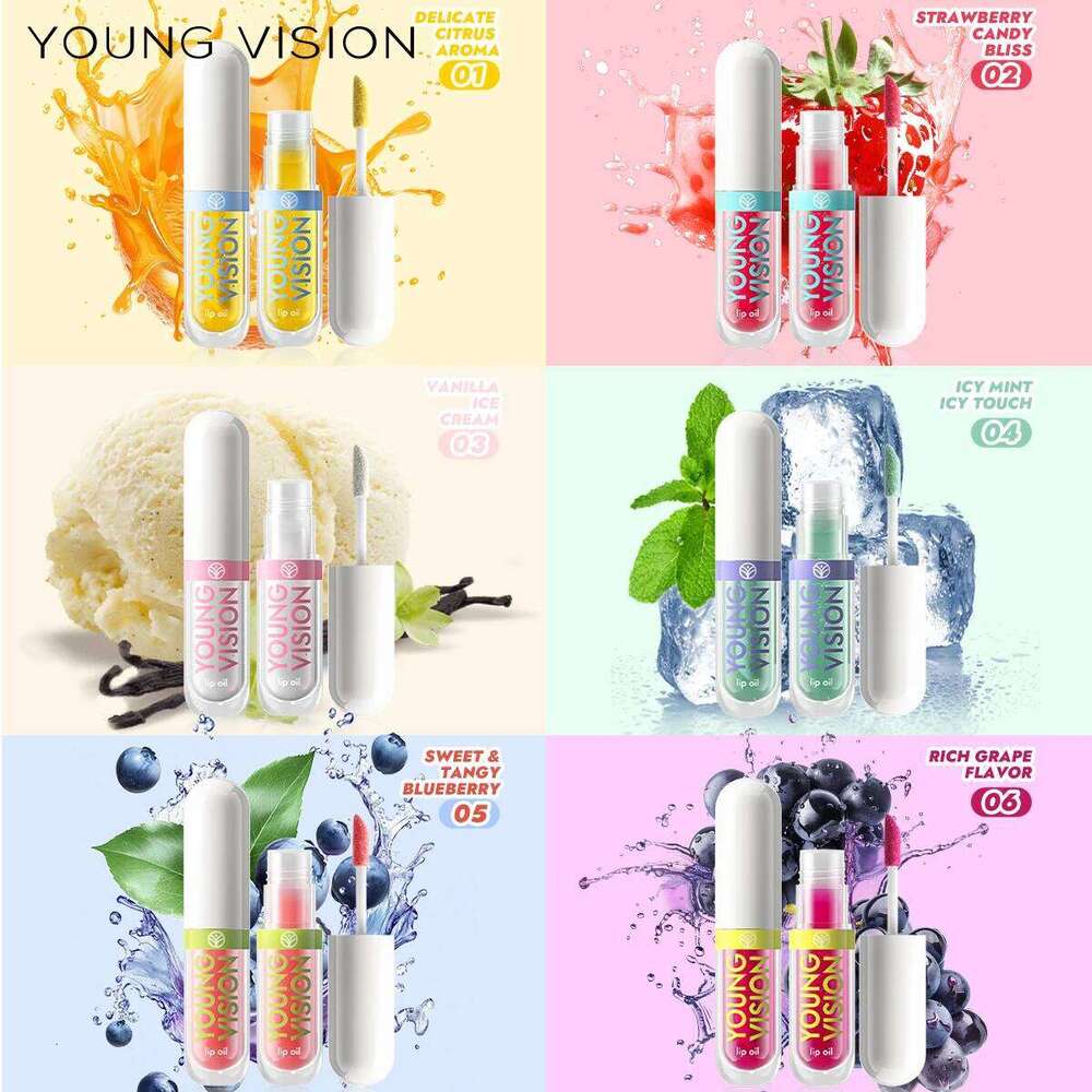 YOUNG VISION 6-Color Refreshing Fruit Flavored Oil Set Colorful, Hydrating, and Moisturizing Lip Gloss W260311
