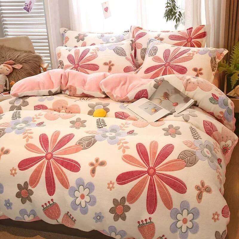 3Pcs Set,1Pc Heart Print Thicken Winter Warm Duvet Cover with 2Pcs Pillowcases for Double Bed Funda Nordica Cama H260312