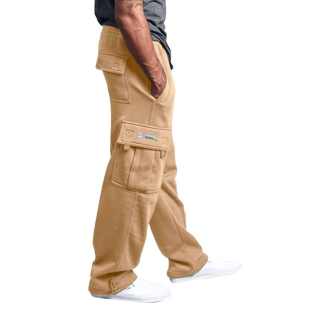 Men'S Cargo Rope Loosening Waist Solid Color Pocket Comfortable Loose Sports Trousers Casual Wide Leg Pants