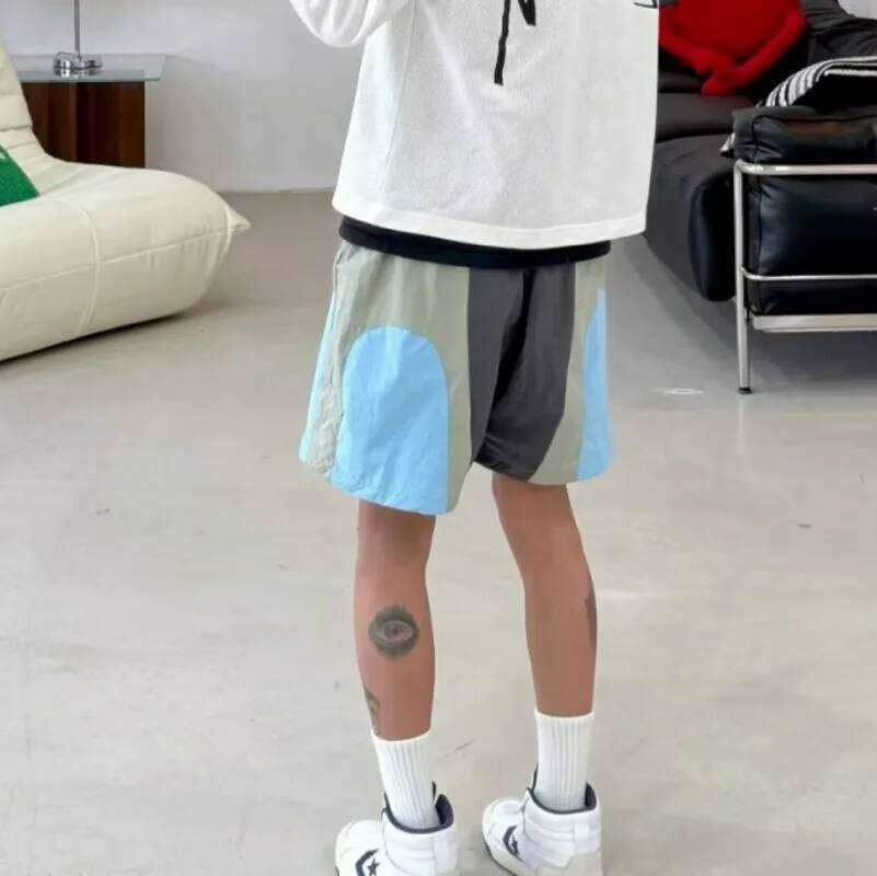 American Retro Patchwork Lightweight Sports For Men Casual Loose Basketball Shorts Unisex Quick Drying Beach Short Pants