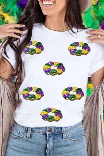 2026 Mardi Gras Sequin Letter T Shirt Holiday Graphic Tees Z260312