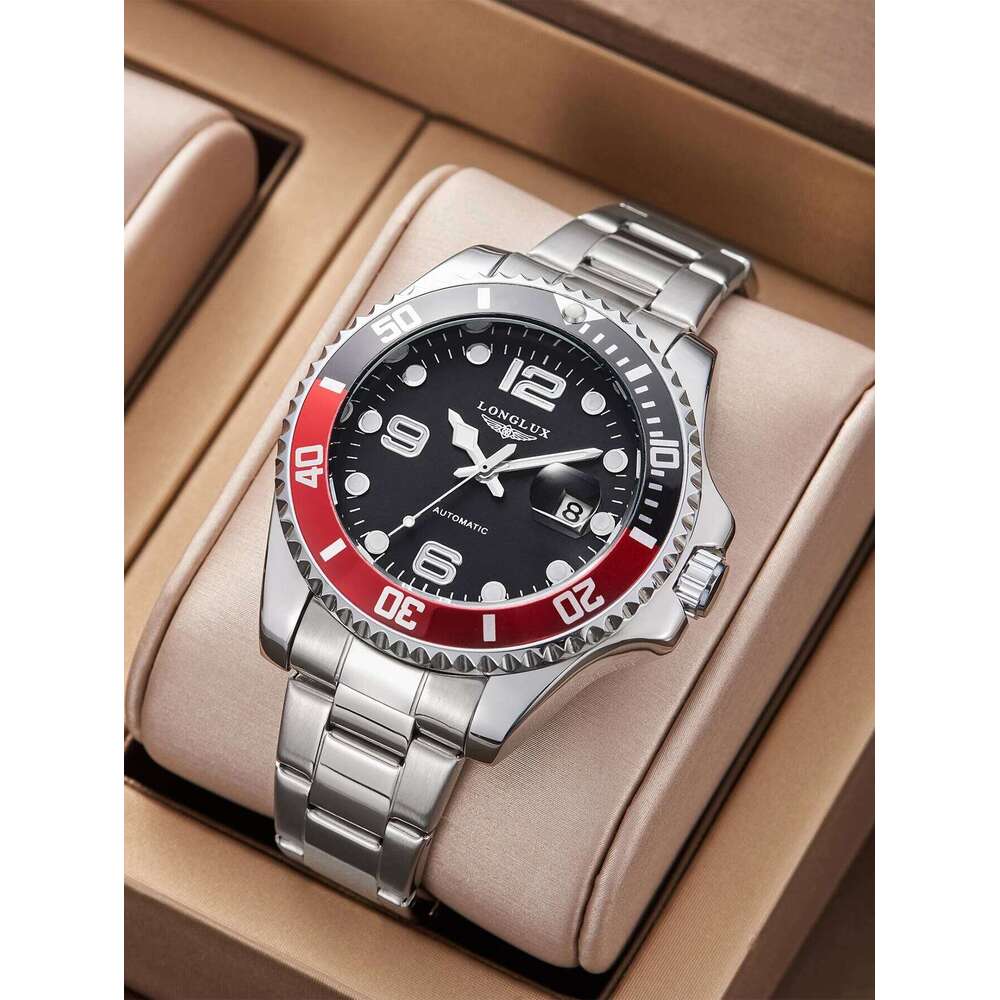 LONGLUX automatic man luxury mechanical wristwatches stainless steel skeleton day date waterproof mens watch men gift