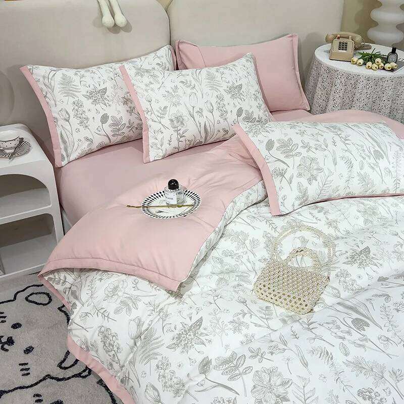 Class A Water-washed Cotton Bedding Four-piece Set Retro Style Double Large Quilt Cover Bed Sheet 2 Pieces Pillowcases H260312