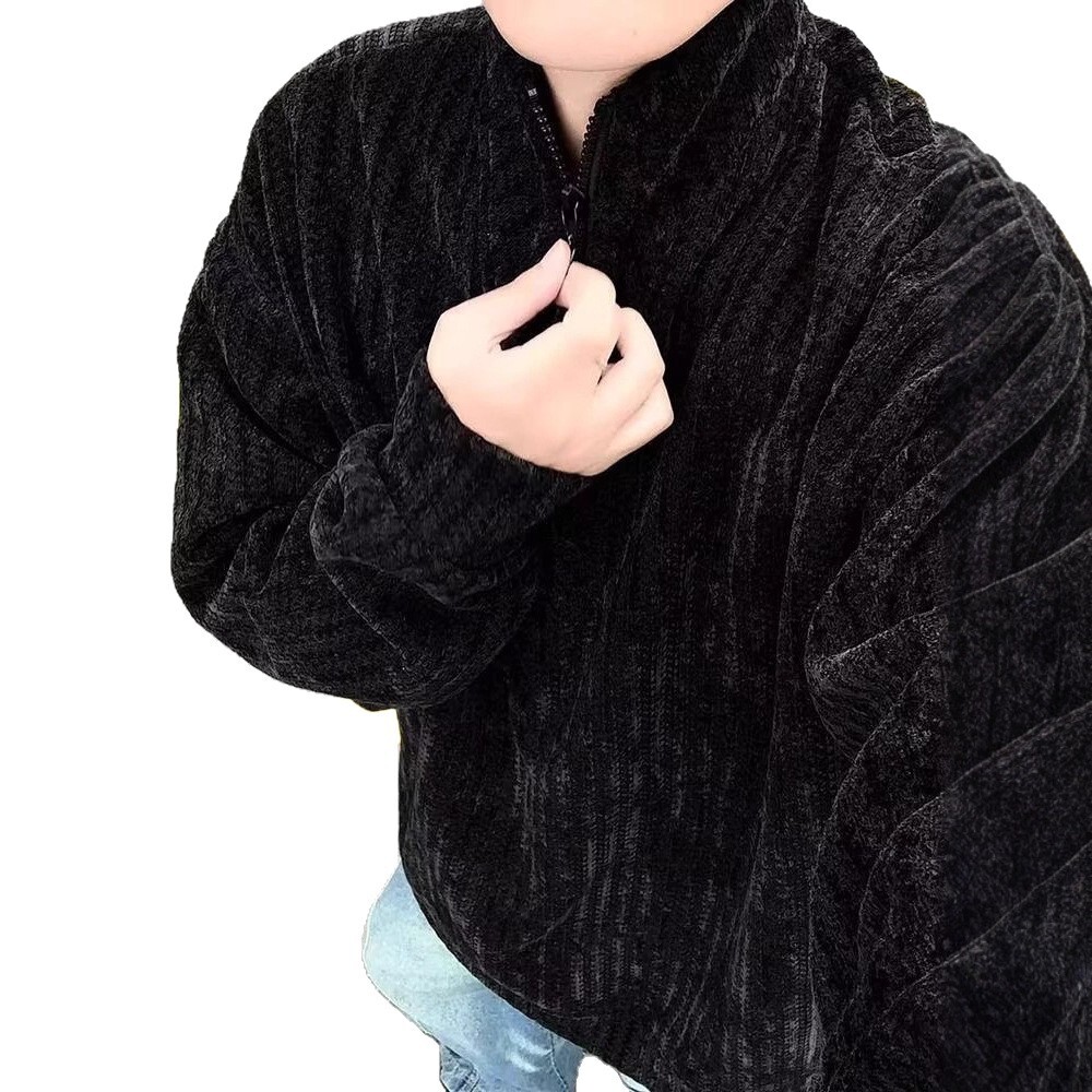 Deconstructed Design Half-zip Chenille Sweatshirt Unisex Stylish Pullover Jacket Autumn Designer Hoodie Trendy