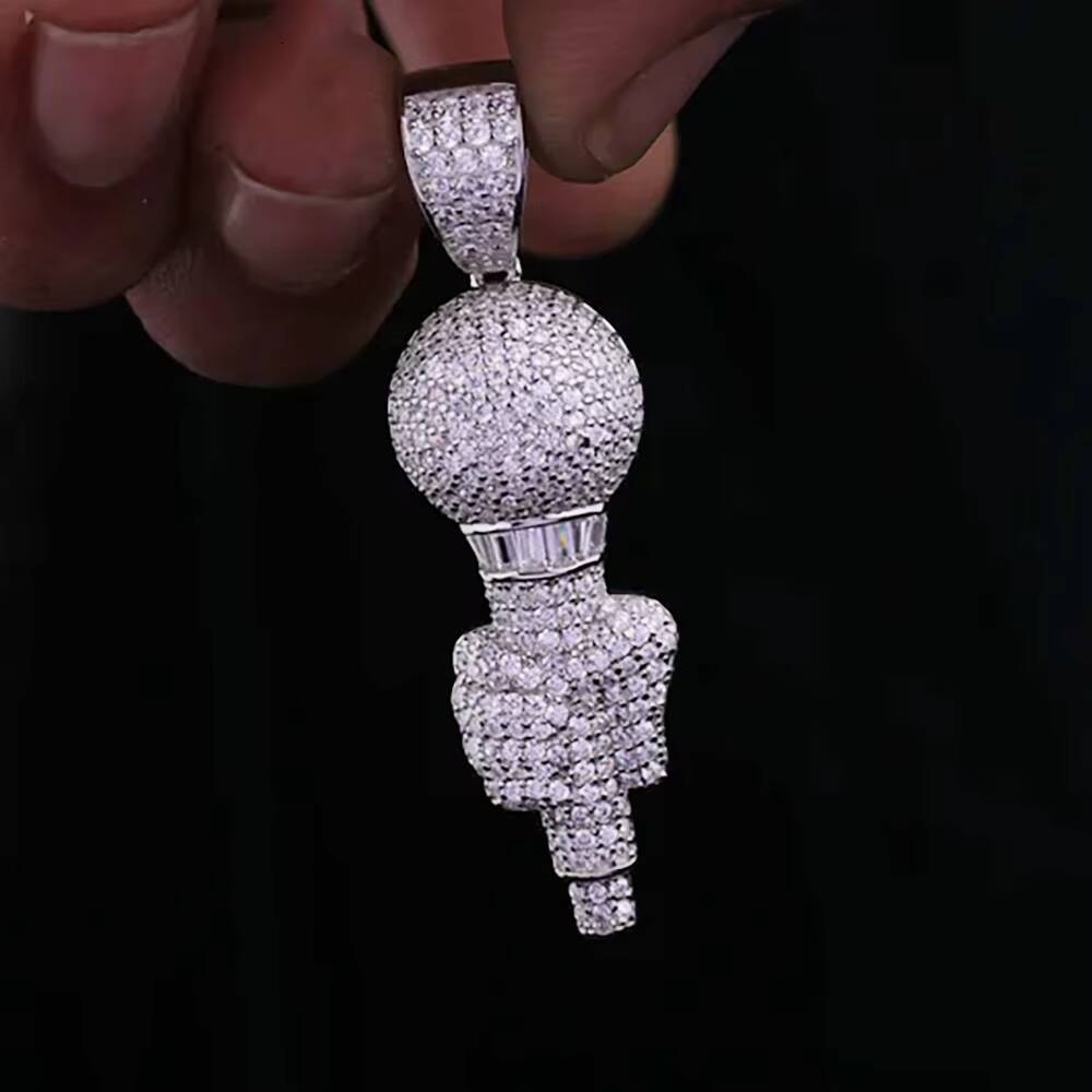 Luxury VVS Moissanite Diamond Pendant 925 Sterling Silver Iced Out Rappers Microphone Hip Hop Bling Charm Singer Gift Jewelry