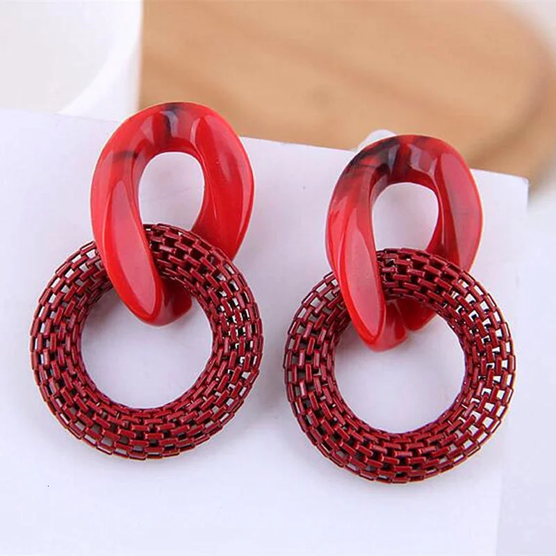 Chain Acrylic Resin Oval Dangle Earrings for Women Geometry Big Circle Tortoiseshell Ear Jewelry Acetate Brincos 260309