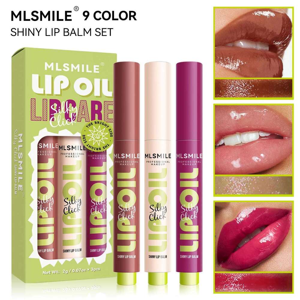 MLSMILE 3pcs/set Press Lipstick Solid Long-lasting Easy Color Moisturizing Pearl Mirror Lip Gloss W260311