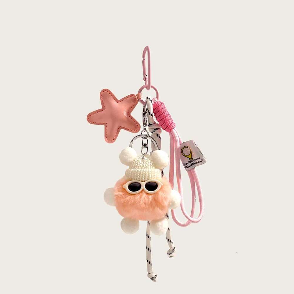 Cute DIY Black Rex Rabbit Fur Small Coal Ball Bag Pendant Plush Doll Backpack Decoration Keychain Gift