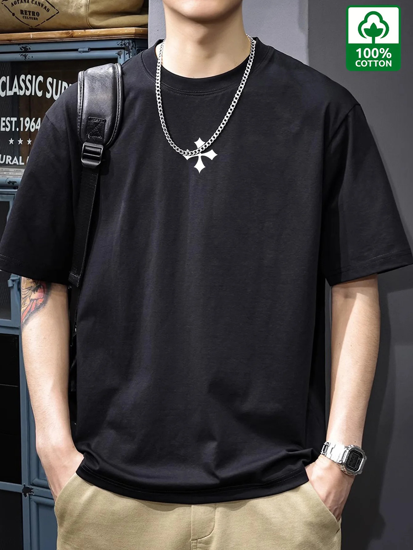 100 Cotton Printed Mens Tshirt Simple and Comfortable Casual 260228