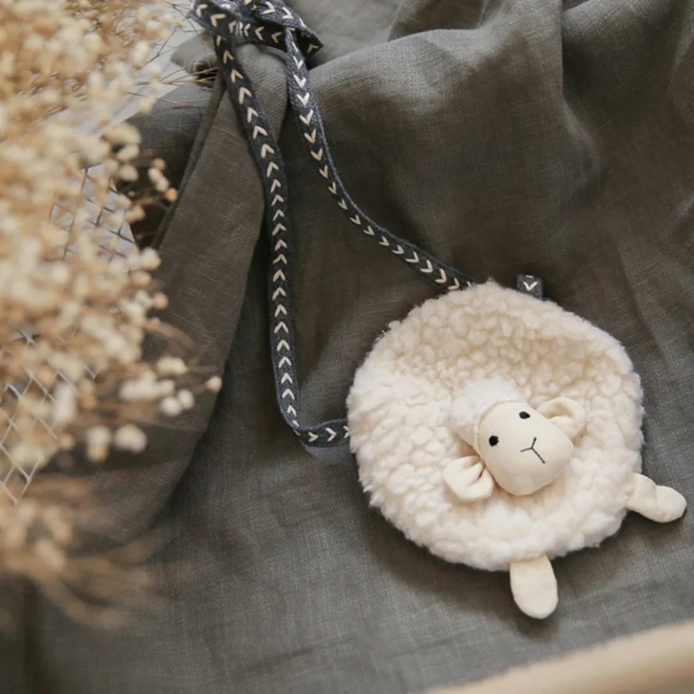 Adorable Sheep Crossbody Bag for Girls Plush Soft Mini Coin Purse Wallet Organizer Cute Toddler Shoulder with Zipper 260311