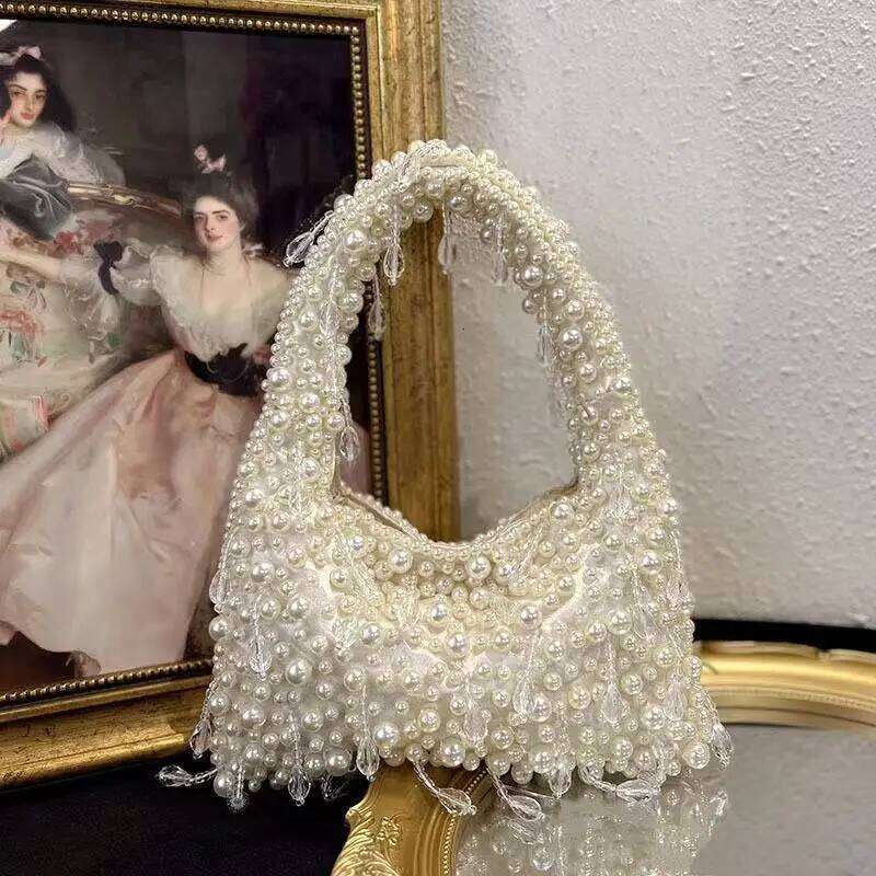Beads Beaded Tassel Women Handbag Luxury Pearl Beading Handmade Evening Wedding Party Clutch Purse Shoulder Underarm Bag