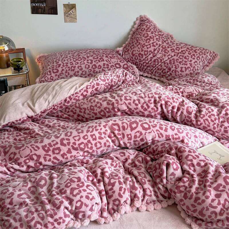 2025 Winter Thick Warm Leopard Print Velvet Queen Size Bedding Set Duvet Cover Flat/Fitted Bed Sheet Pillowcases 4Pcs H260312