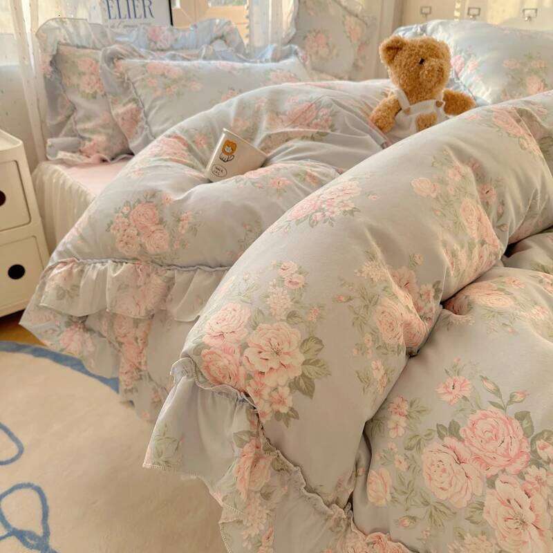 Soft Bedding Floral Style Bedclothes Ruffles Duvet Cover with Bedsheet Home Print Bed Linen Set H260312