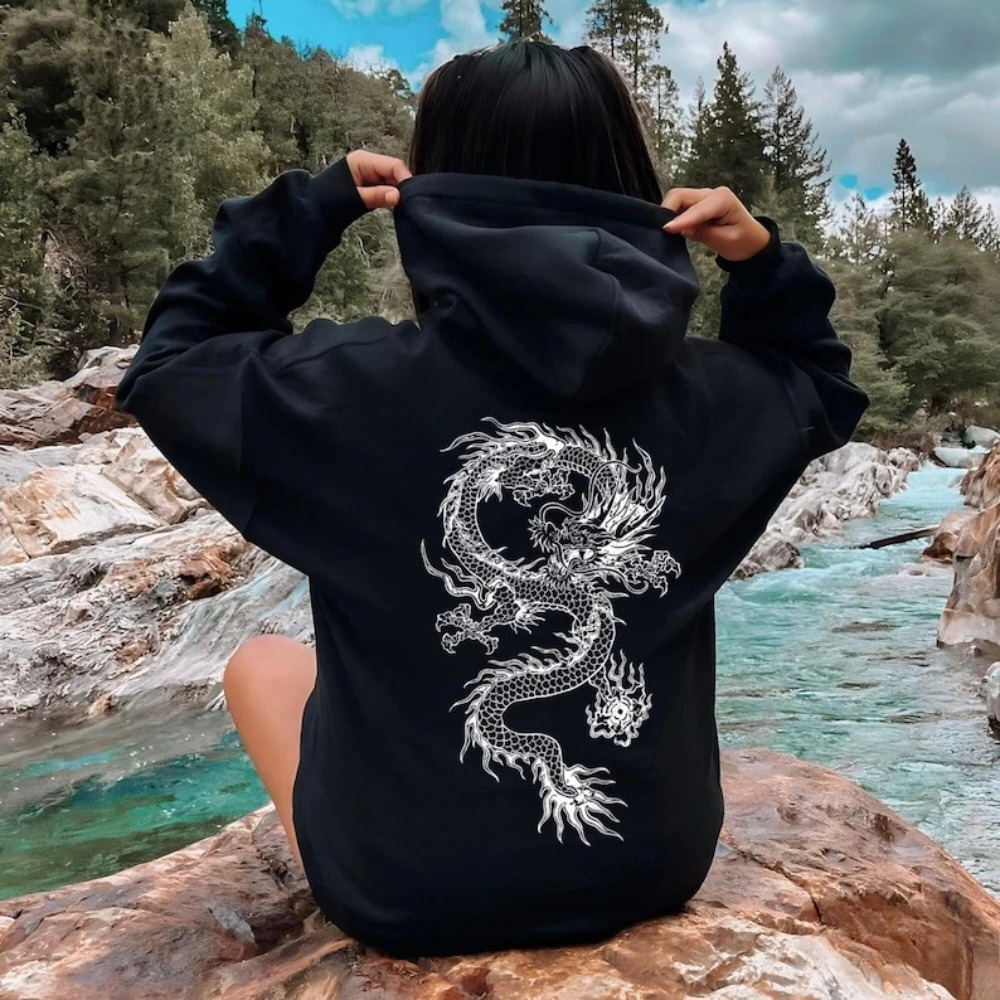Unisex Japanese Dragon Hoodie Vintage Y2K Women Hoodies Aesthetic Goth Grunge Streetwear Graphic Dragon Sweatshirt Men Apparel 260311