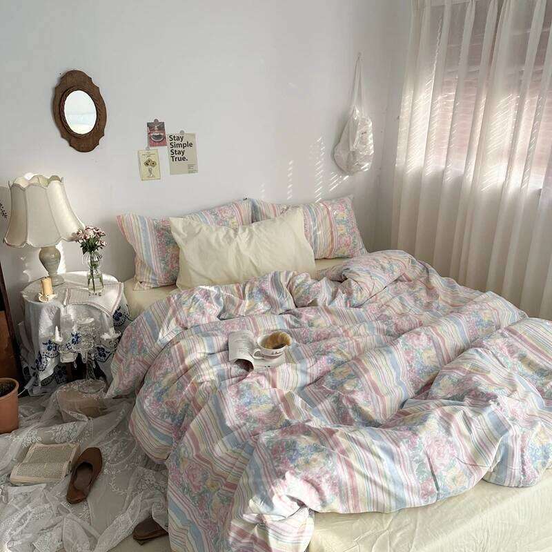 Floral Style Duvet Pure Cotton Bed Girls Soft Comforter Covers with Pillowcase King Size Quilt Cover Set H260312