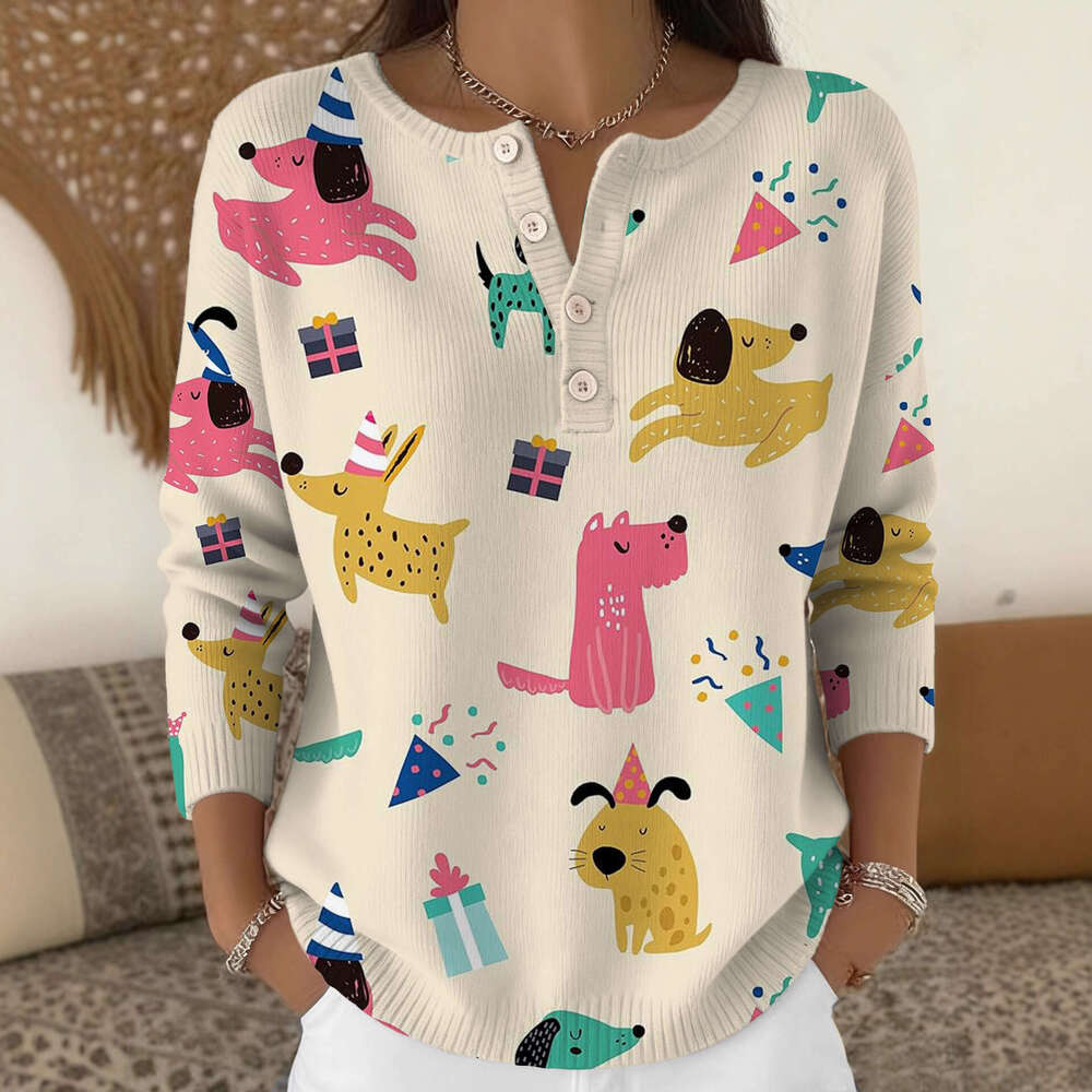 2026 New Christmas Autumn/winter European Print Women's Shoulder Down Cardigan Sweater