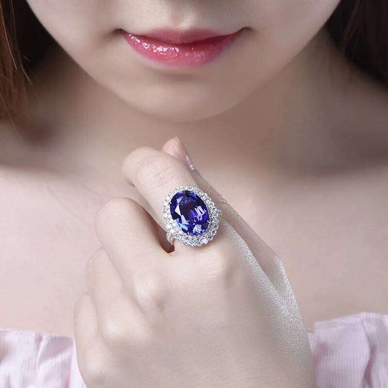 European and American High-End Elegant Dark Blue Tanzanite Colorful Gemstone Open for Women Cluster Zirconia Ring H260312
