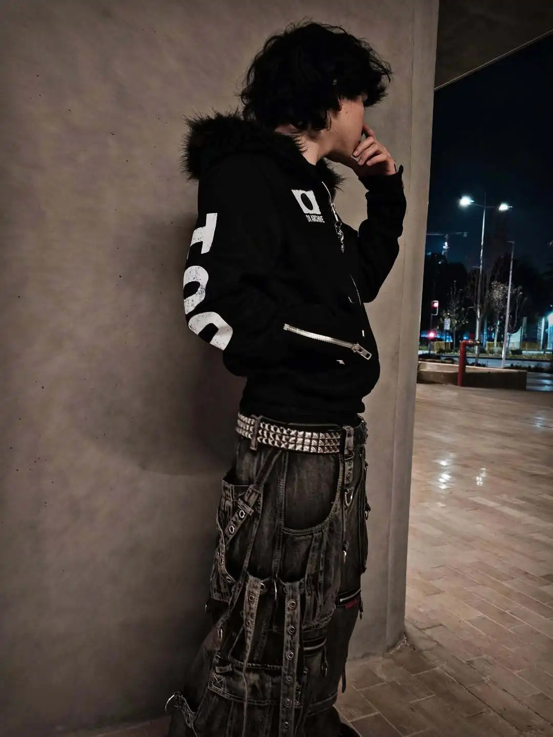 Y2K Japanese Harajuku streetwear European youth rivet fashion wool pullover mens urban casual hooded hip-hop printed sweatshirt 260311