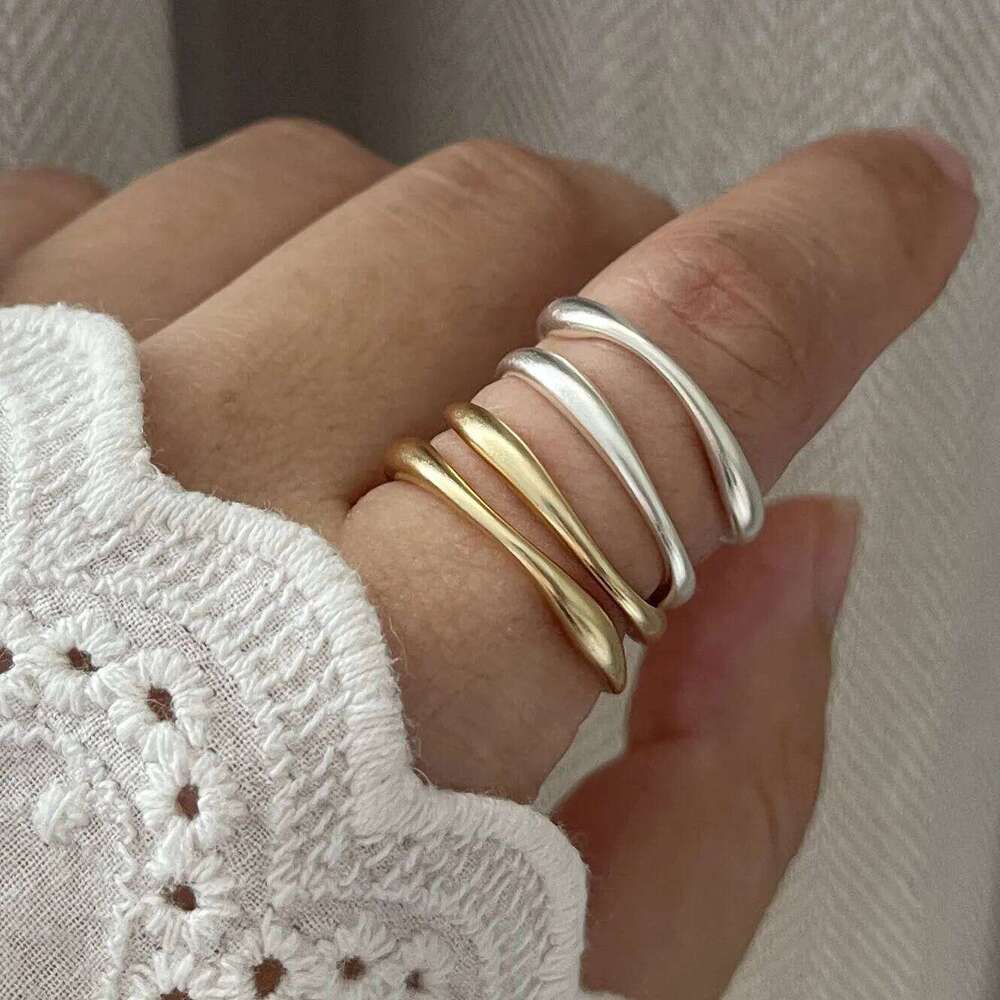 925 Sterling Silver Rings Women Geometric Fine Jewelry Finger Adjustable Simple GOld Narrow Ring For Party Birthday Gift H260312
