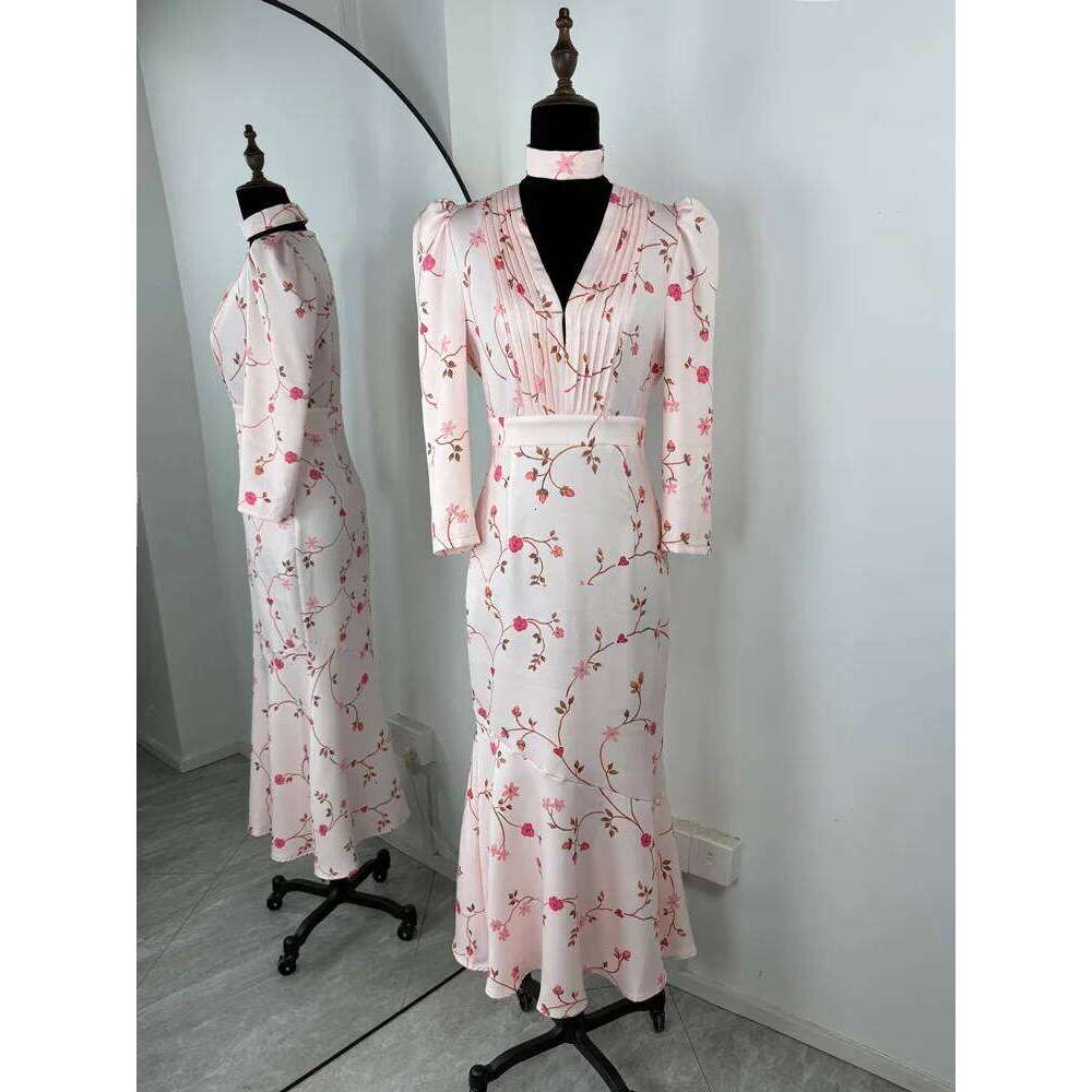 Tossy Elegant Printed V-Neck Long Female High Waist Bandage Slim Contrast Party Evening Women's Lace-Up Maxi Dress C260312