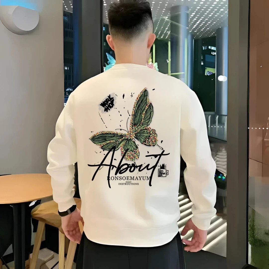 Men's Fll/winter Trendy Swetshirt New Populr Loose Fshion Designer Hoodie Verstile Crtoon Print Round Neck Long Sleeve Top