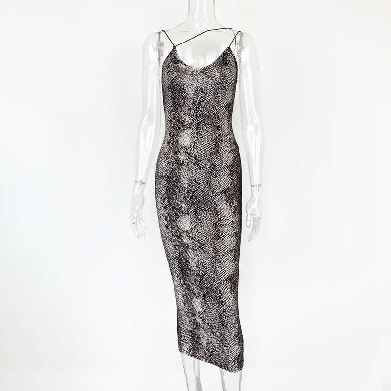 Summer New European and American Women's V-neck Backless Strap Fashion Sexy Leopard Print Dress