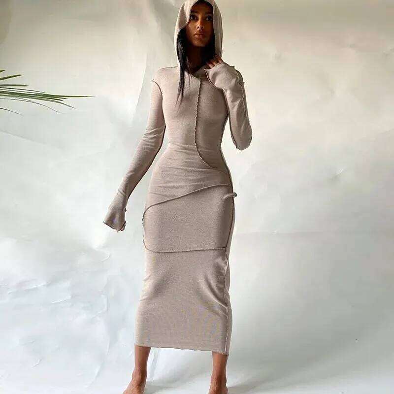 Dulzura Women 2024 Autumn Winter Fashion Sleeve Streetwear Bodycon Black Long Dress Items For Business C260312
