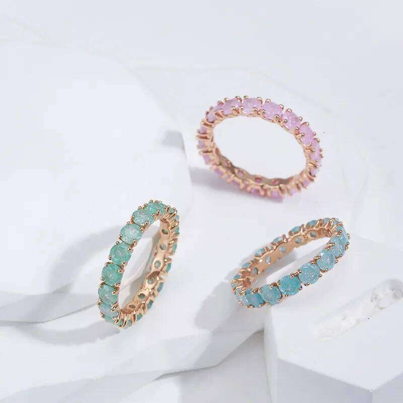Wbmqda 585 Rose Gold Color Oval Multicolor Stone Ring For Women Pink/Blue/Green Natural Zircon Setting Luxury Fashion Jewelry H260312