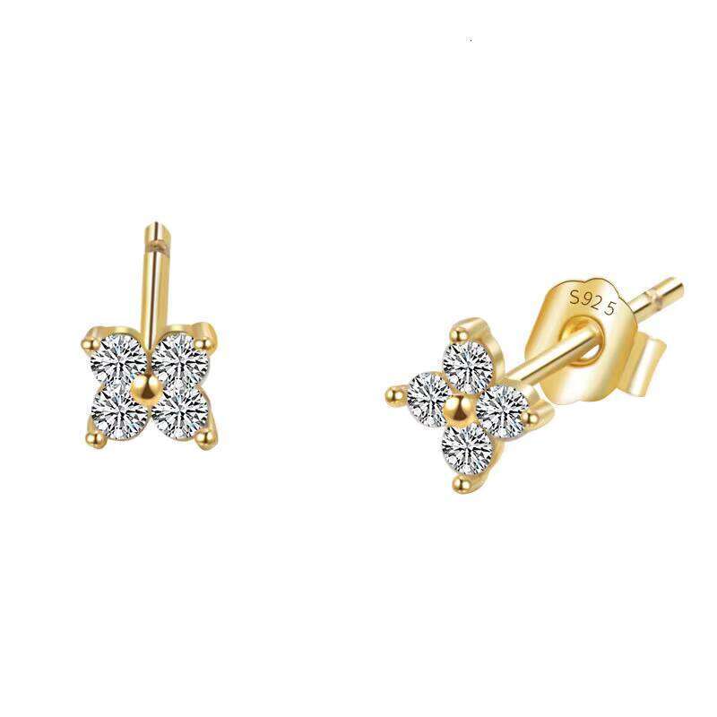 S Silver 14k Gold Plated Women's Fine moissanite Four-Leaf Clover Ring Luxury Jewelry Set Gift