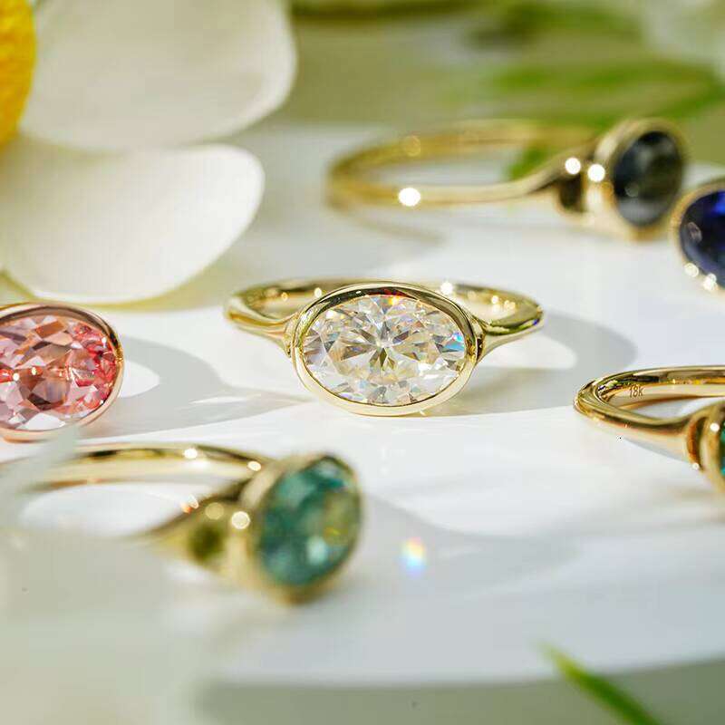Starsgem Best-Selling 14k Solid Inlay Set West-East Oval Spinel Pink Blue Engagement Ring
