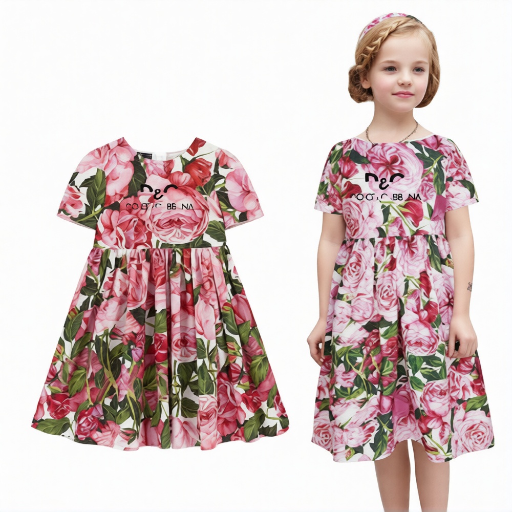 kids designer Children's skirts spring summer luxury girls full printed short-sleeved dresses baby skirts Princess Dress Girl's Dresses