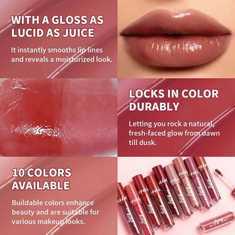 Lakerain Glow Tint Juicy Lip Gloss Long Lasting Moisturizing Smooth Juice Lipstick Waterproof Lips Skin Care Cosmetics W260311