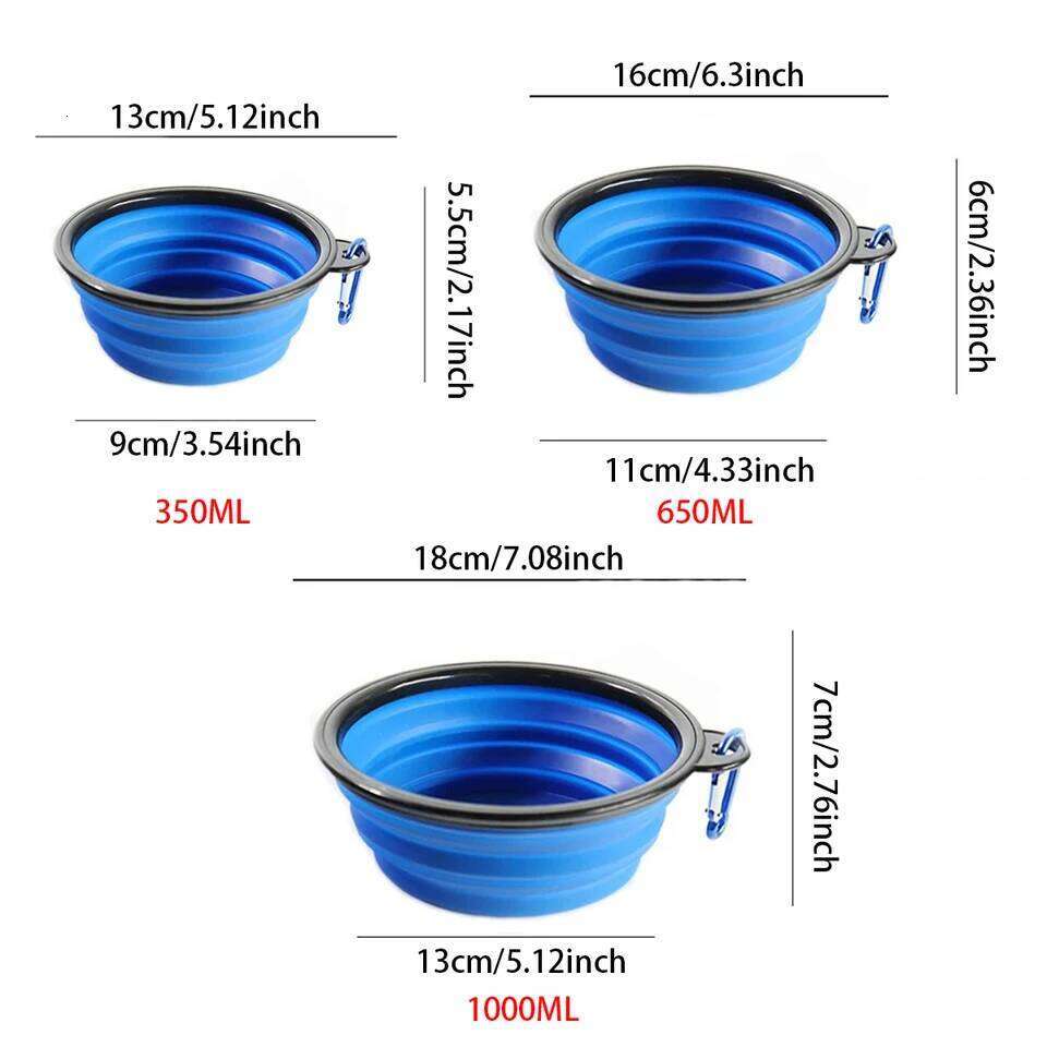 Collapsible Silicone Dog Food Water Outdoor Camping Travel Portable Folding Supplies Pet Bowl Dishes with Carabiner 26Y0312