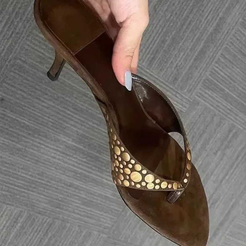 Studded High Heel Shoes Women Summer Flip Flop Sandals Sexy Thin Heels Shoes Designer Sandals Sandalen Sandalias K260312