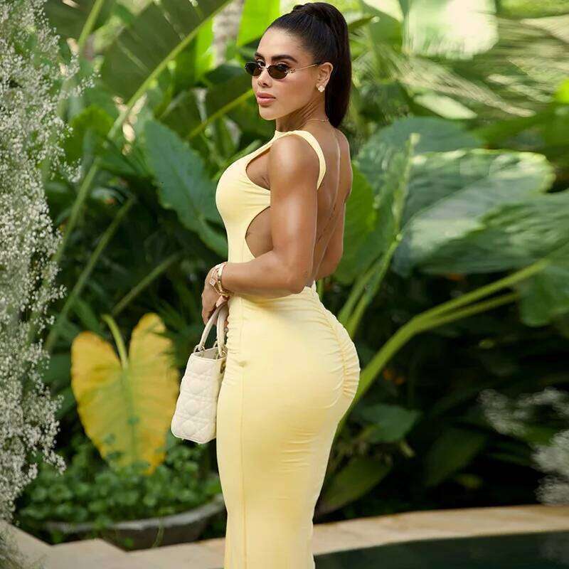 Autumn Solid Color Strapless Bag Skirt Dress European American Style Slim Fit Backless Sexy Women's Fashion C260312