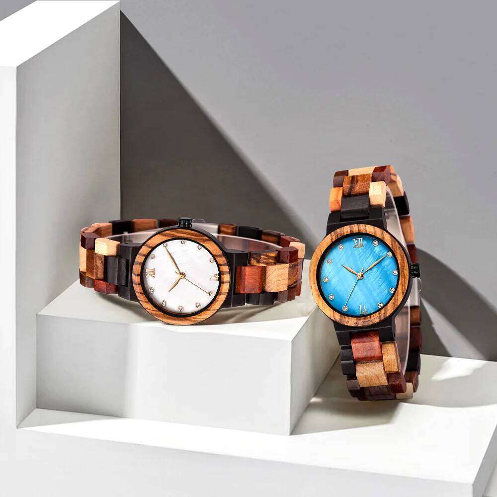 Personalized creative watch shell faced dial colorful strap wooden quartz watches for man woman relojes para hombres